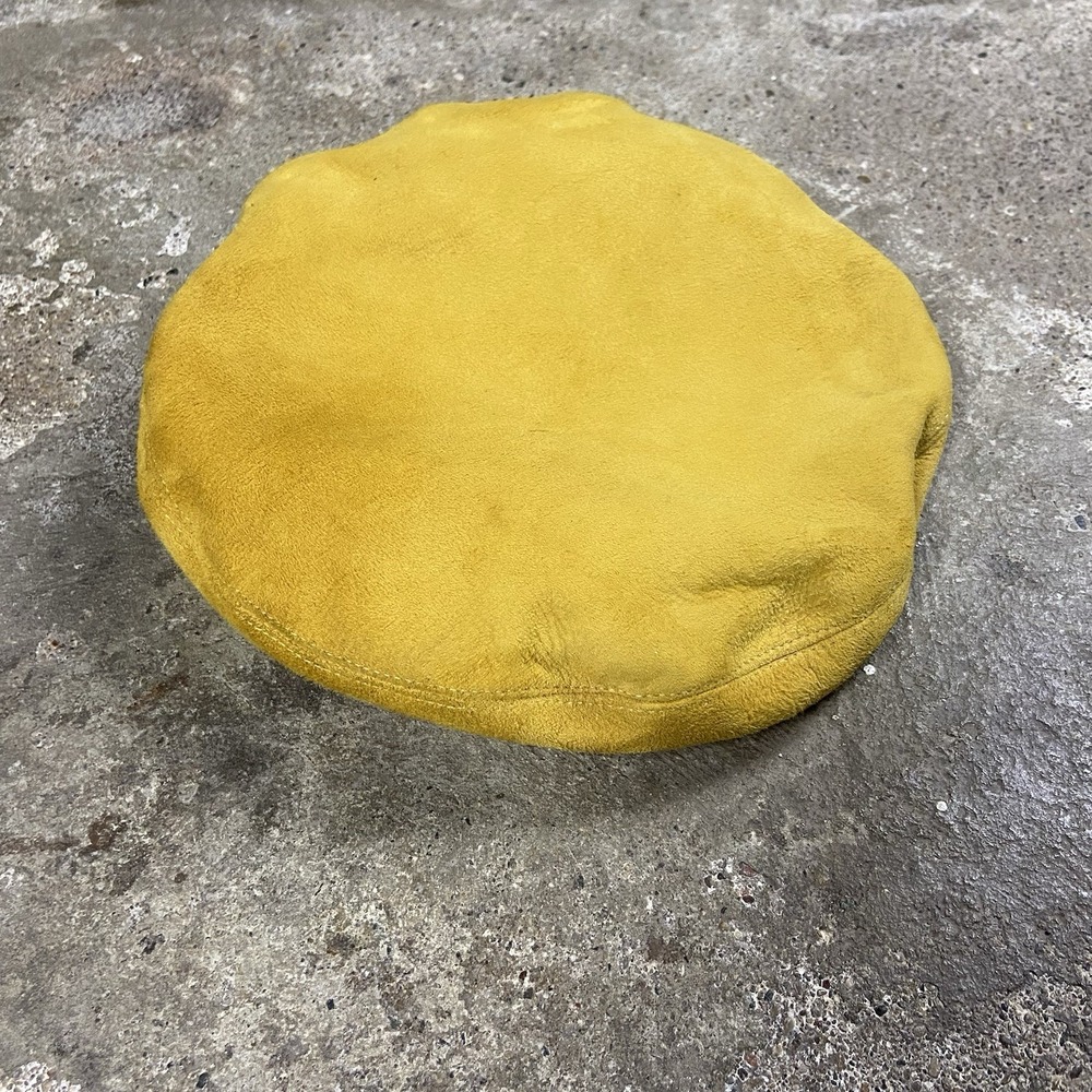 Vintage 60s Beresford Suede Leather Beret Yellow Tam Hat Casual Wear